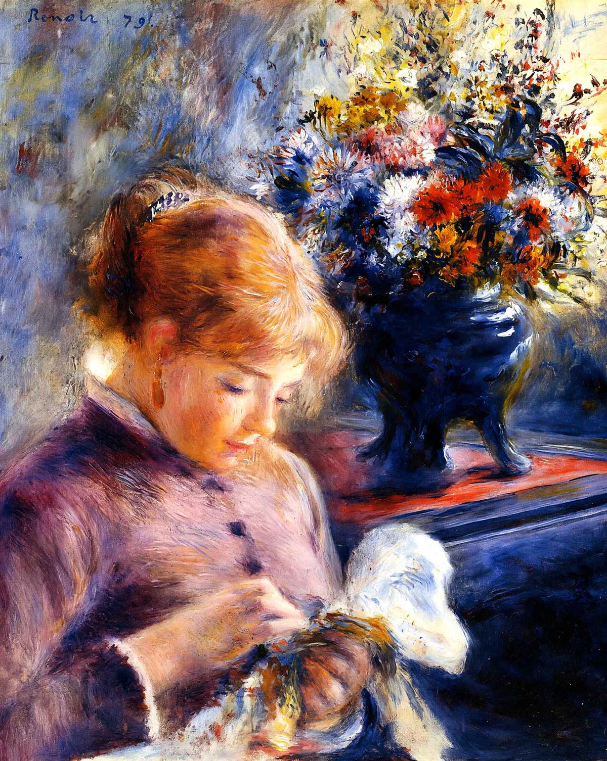 Young Woman Sewing art print by Pierre-Auguste Renoir (1879)