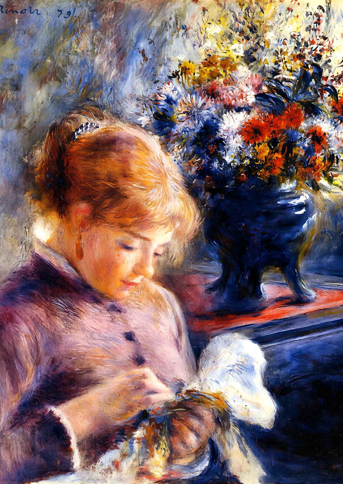 Young Woman Sewing 1879 Painting by Pierre-Auguste Renoir Art Print (6 Sizes)