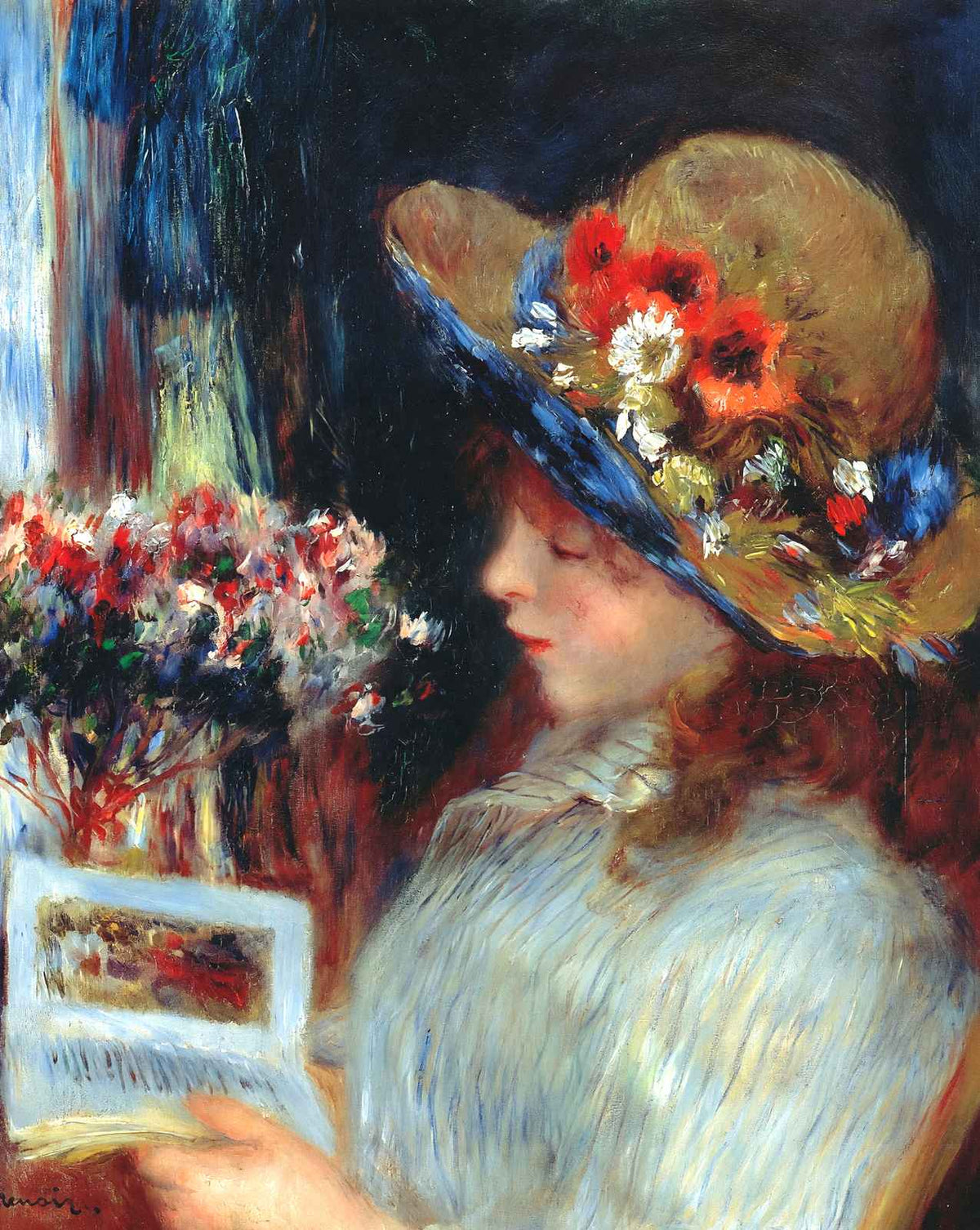 Young Girl Reading painting print by Pierre-Auguste Renoir (1886)