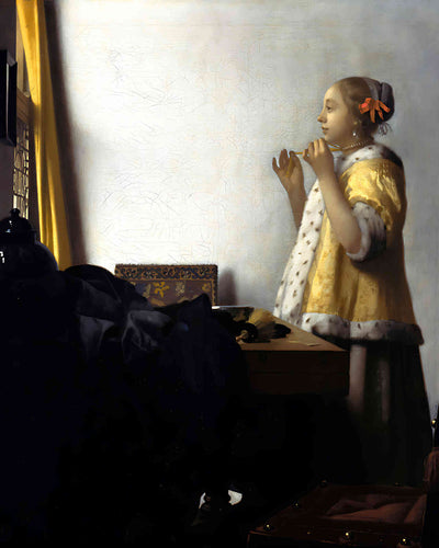 Young Woman with a Pearl Necklace Painting by Johannes Vermeer 8x10" Art Print