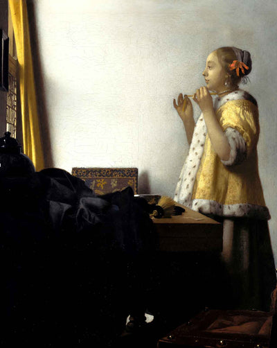 Young Woman with a Pearl Necklace art print by Johannes Vermeer (1662)