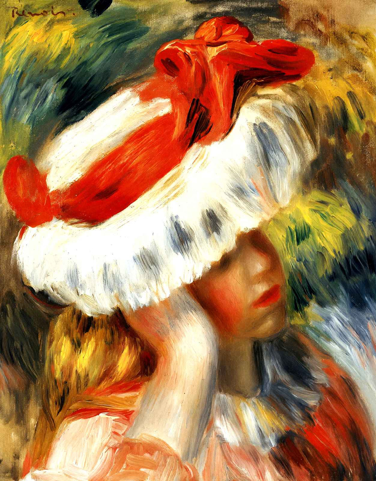 Young Girl with a Hat 1895 by Pierre-Auguste Renoir Fine Art Print (6 Sizes)