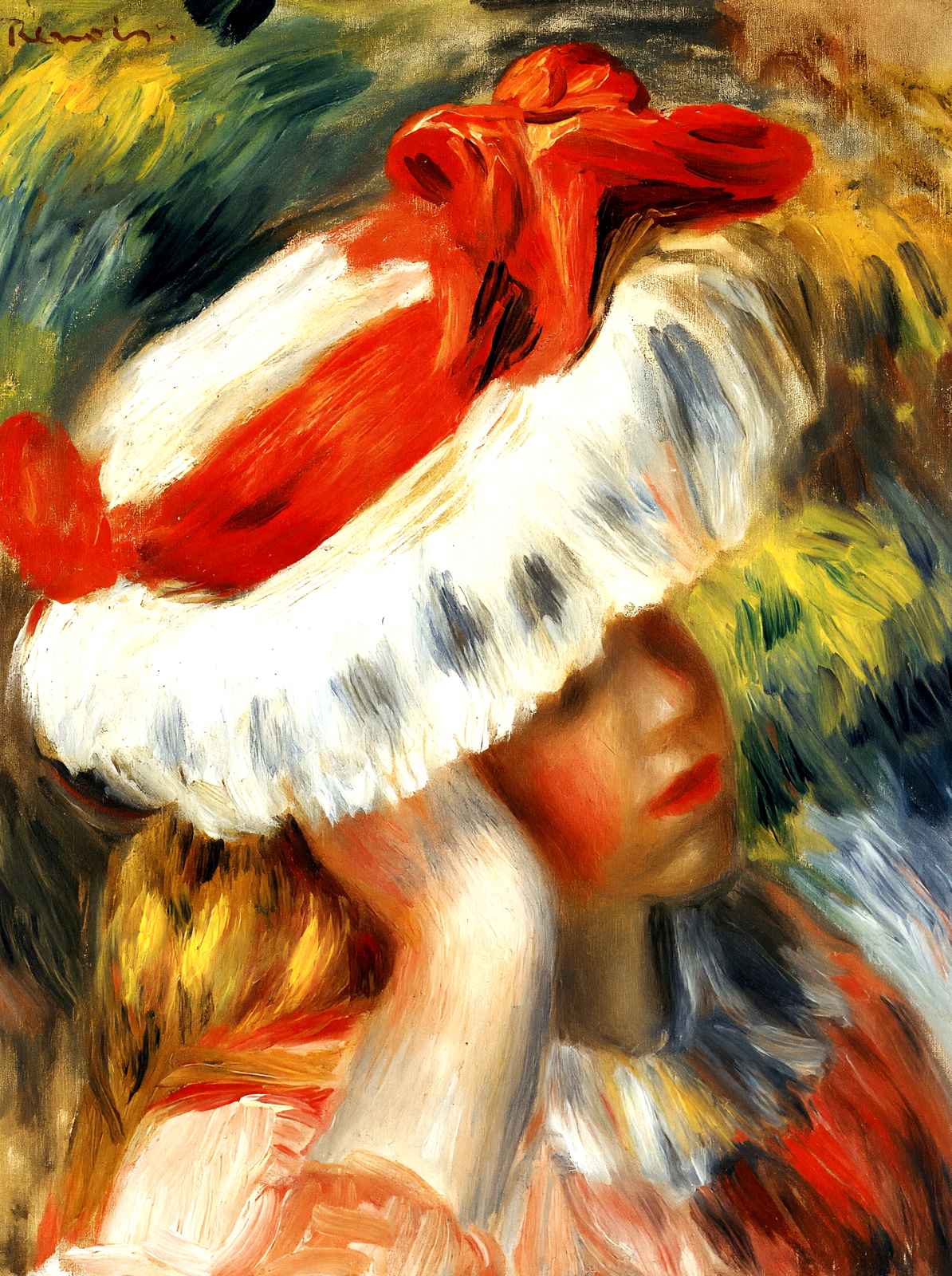Young Girl with a Hat 1895 by Pierre-Auguste Renoir Fine Art Print (6 Sizes)