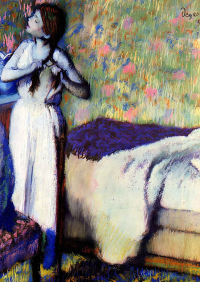 Young Girl Braiding Her Hair Fine Art Print 1894 by Edgar Degas (6 Sizes)