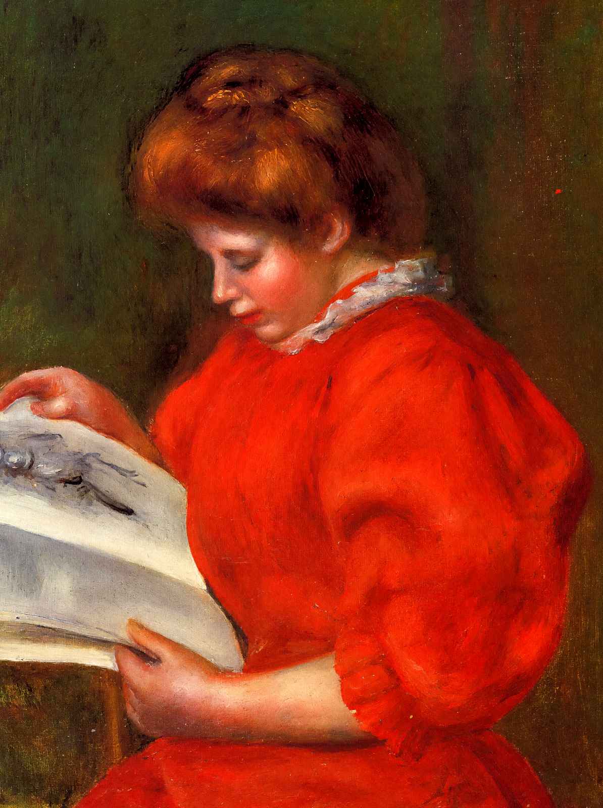 Young Woman Looking at a Print 1896 by Pierre-Auguste Renoir Art Print (6 Sizes)