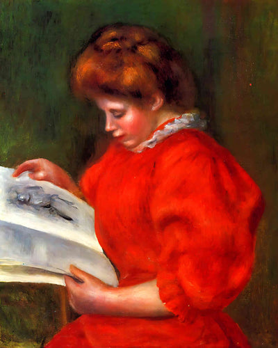 Young Woman Looking at a Print by Pierre-Auguste Renoir 8x10" Art Print