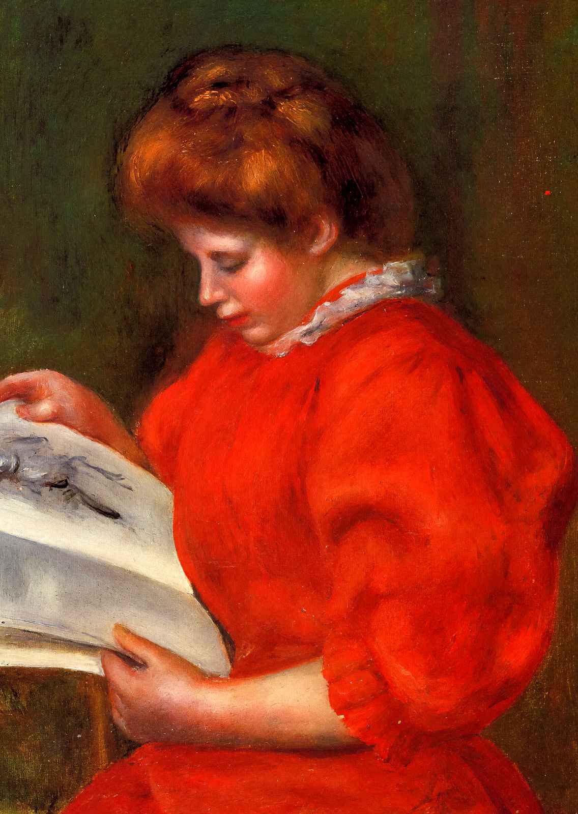 Young Woman Looking at a Print 1896 by Pierre-Auguste Renoir Art Print (6 Sizes)