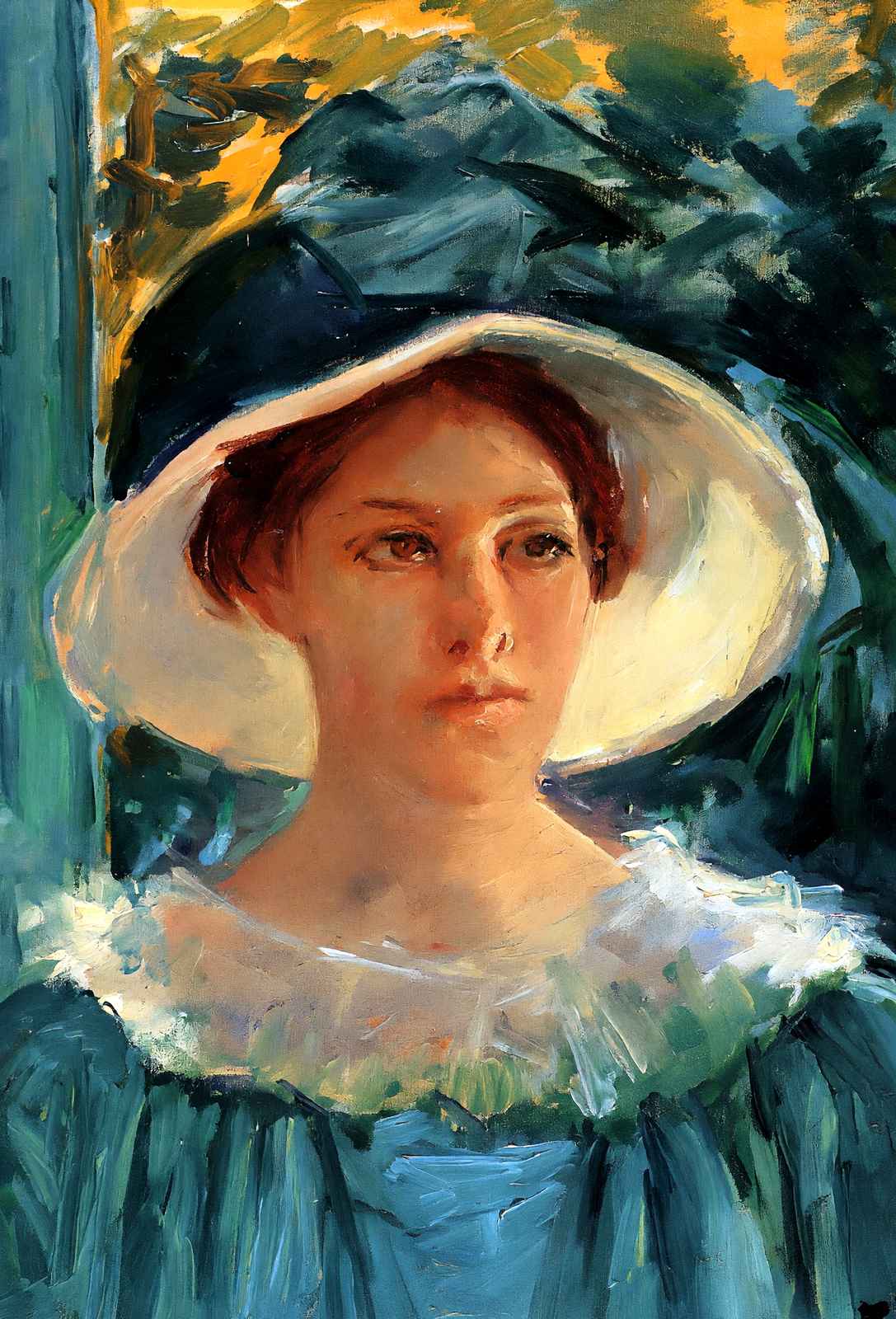 Young Woman in Green Outdoors in the Sun 1914 by Cassatt Art Print (6 Sizes)