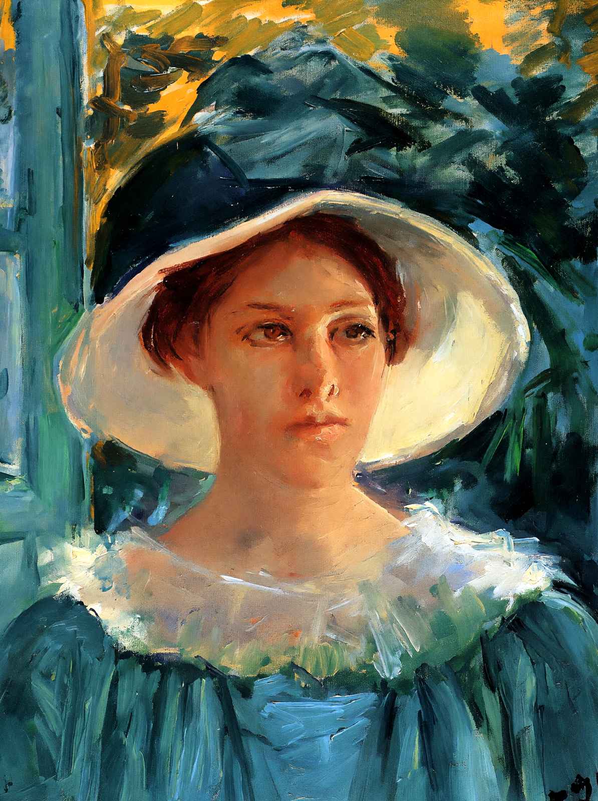 Young Woman in Green Outdoors in the Sun 1914 by Cassatt Art Print (6 Sizes)