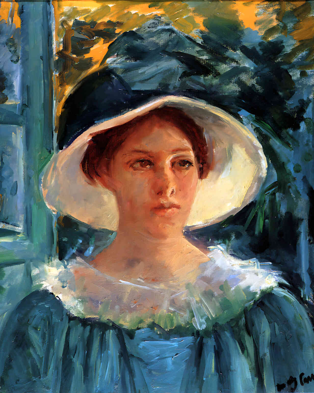 Young Woman in Green Outdoors in the Sun by Mary Cassatt 8x10" Art Print