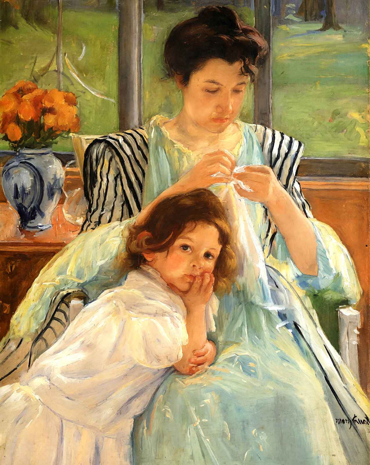 Young Mother Sewing fine art print by Mary Cassatt (1900)
