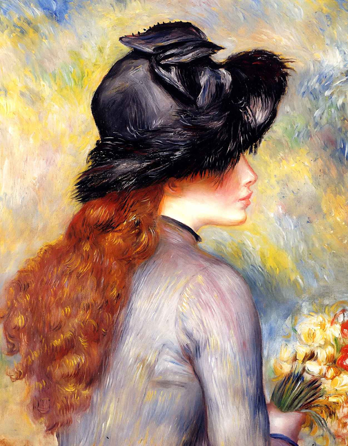 Young Girl Holding at Bouquet of Tulips Art Print 1878 by Renoir (6 Sizes)