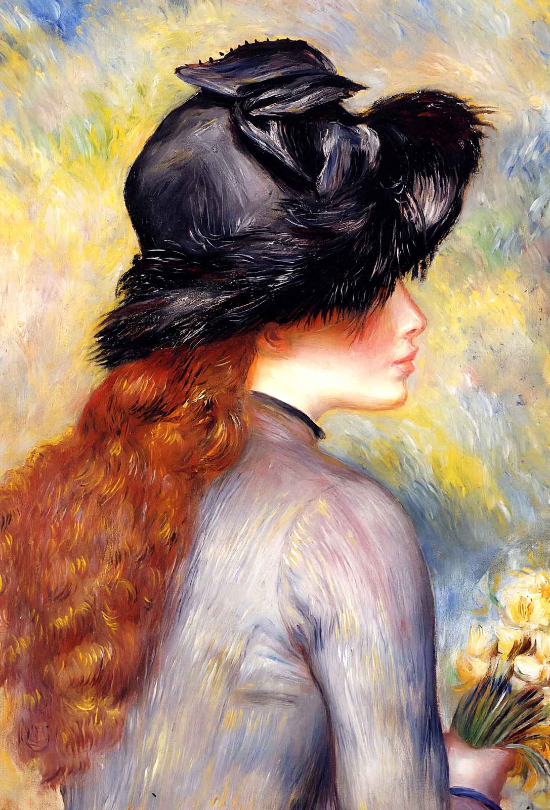 Young Girl Holding at Bouquet of Tulips Art Print 1878 by Renoir (6 Sizes)