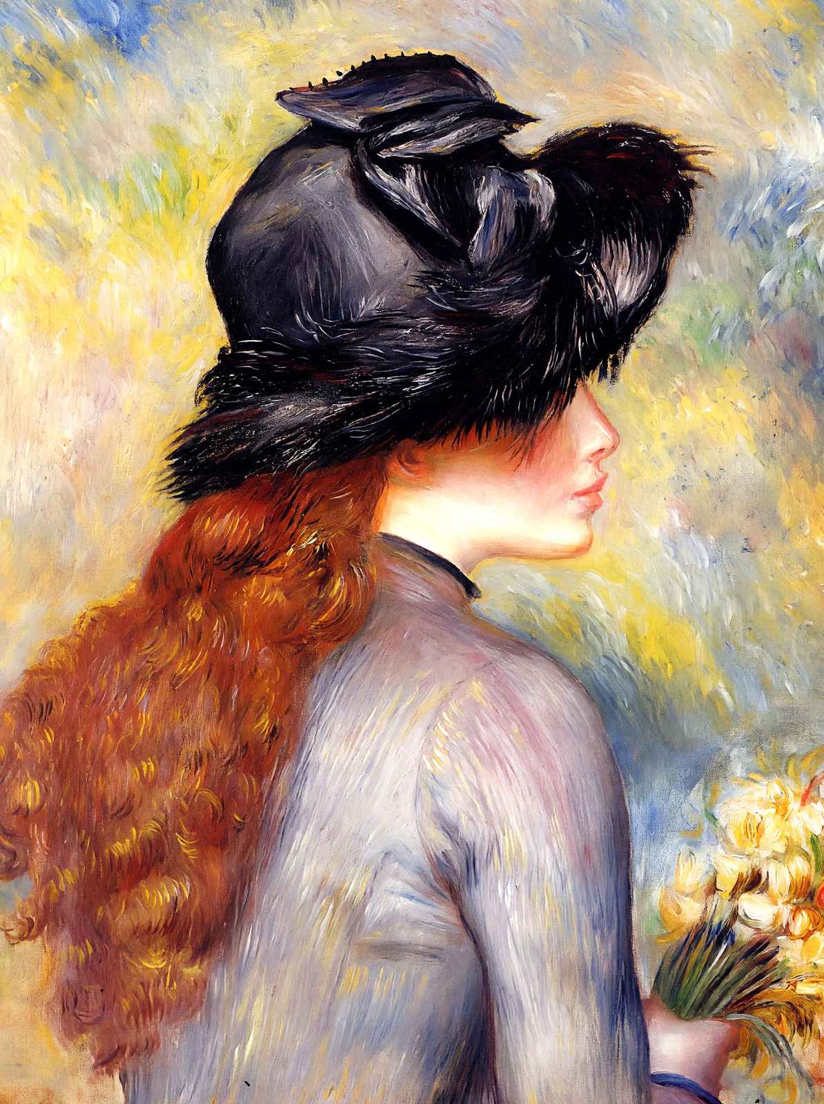 Young Girl Holding at Bouquet of Tulips Art Print 1878 by Renoir (6 Sizes)