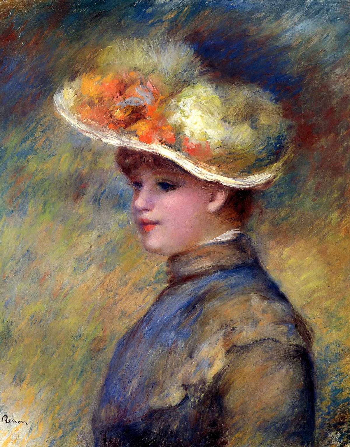 Young Woman Wearing a Hat Painting by Pierre-Auguste Renoir Art Print (6 Sizes)