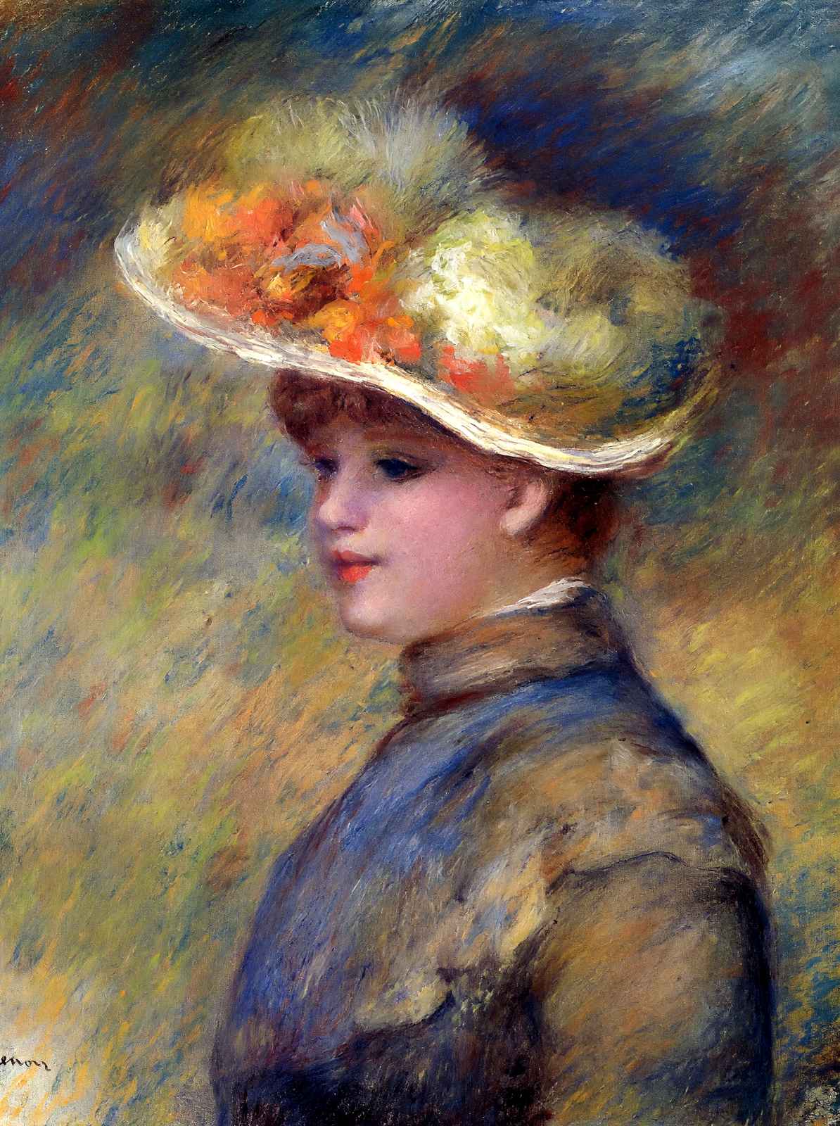 Young Woman Wearing a Hat Painting by Pierre-Auguste Renoir Art Print (6 Sizes)