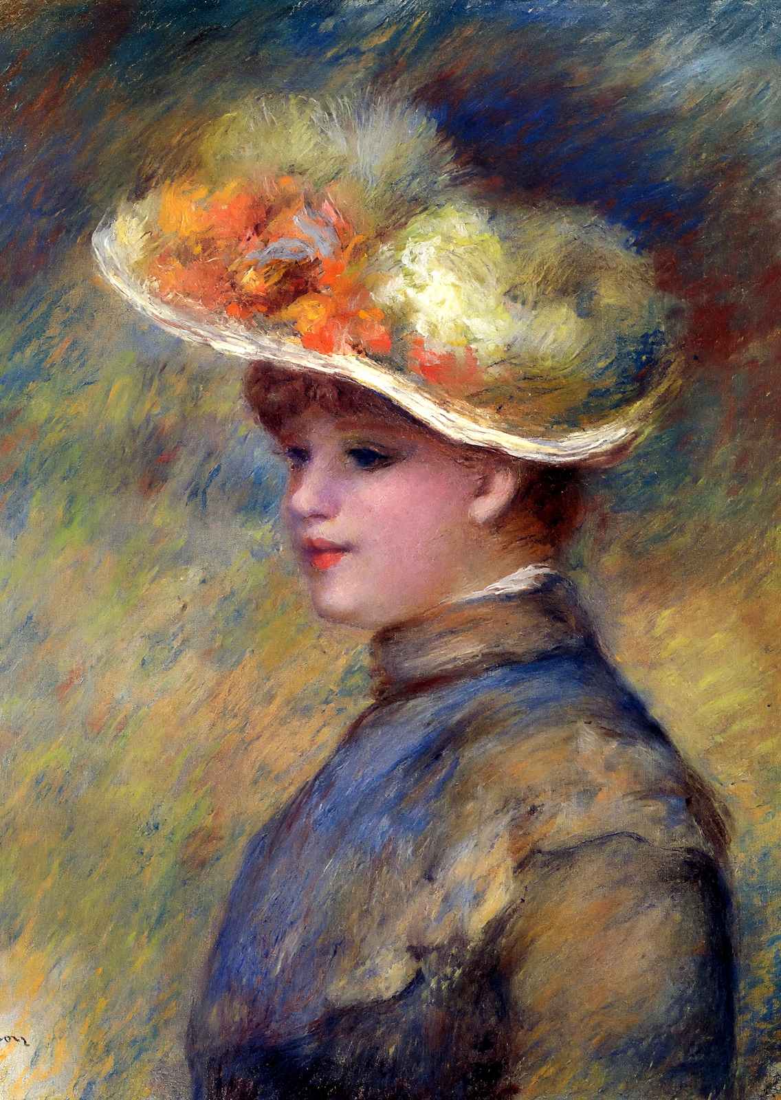 Young Woman Wearing a Hat Painting by Pierre-Auguste Renoir Art Print (6 Sizes)