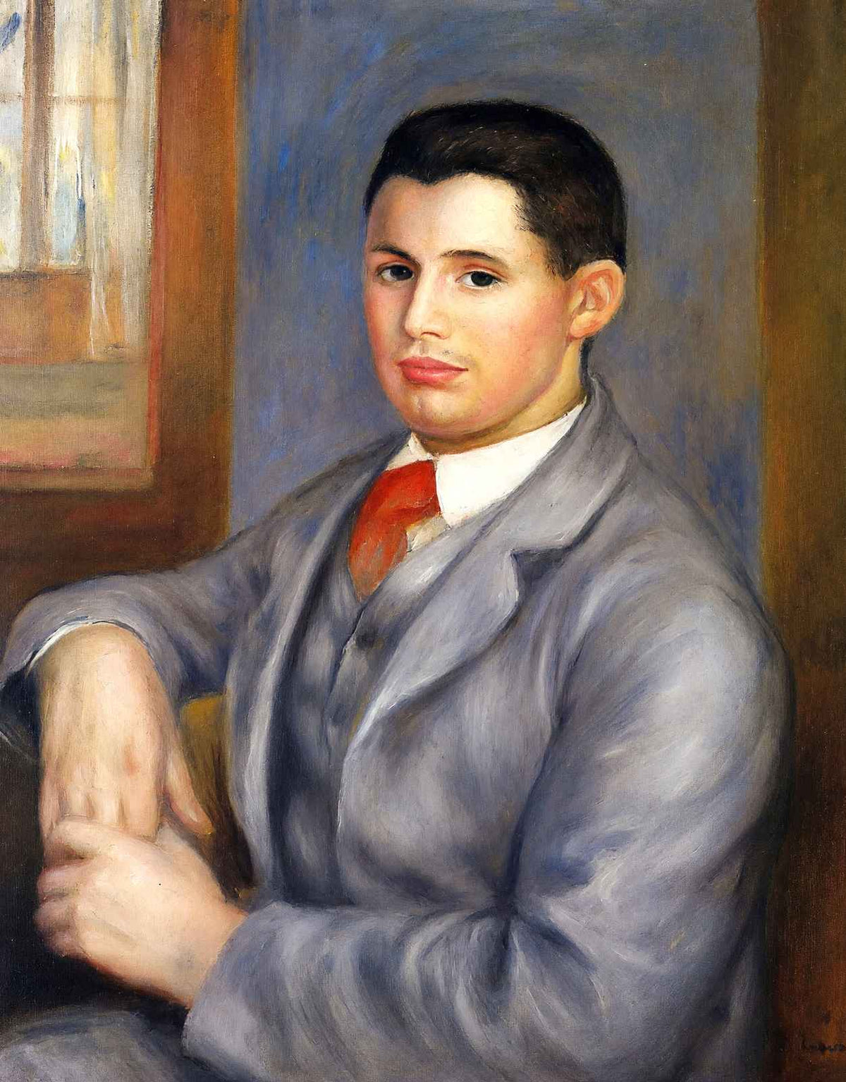 Young Man in a Red Tie, Portrait of Eugene Renoir 1890 Art Print (6 Sizes)