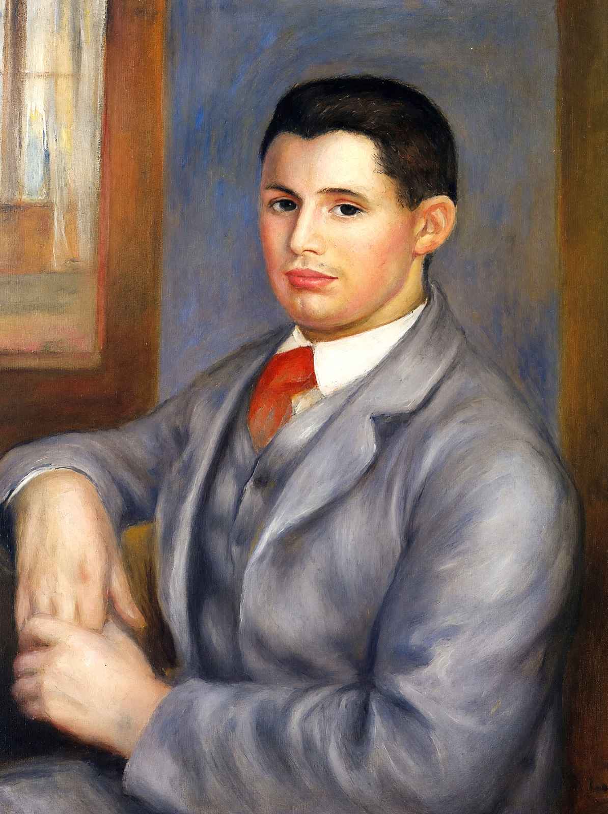 Young Man in a Red Tie, Portrait of Eugene Renoir 1890 Art Print (6 Sizes)
