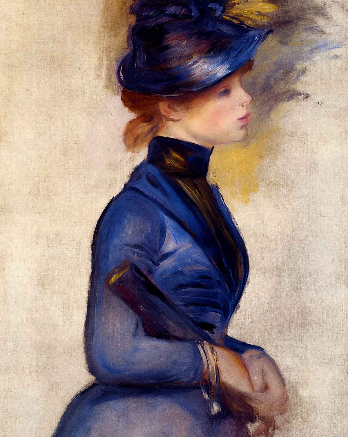 Young Woman in Bright Blue at the Conservatory painting by Pierre-Auguste Renoir (1877)