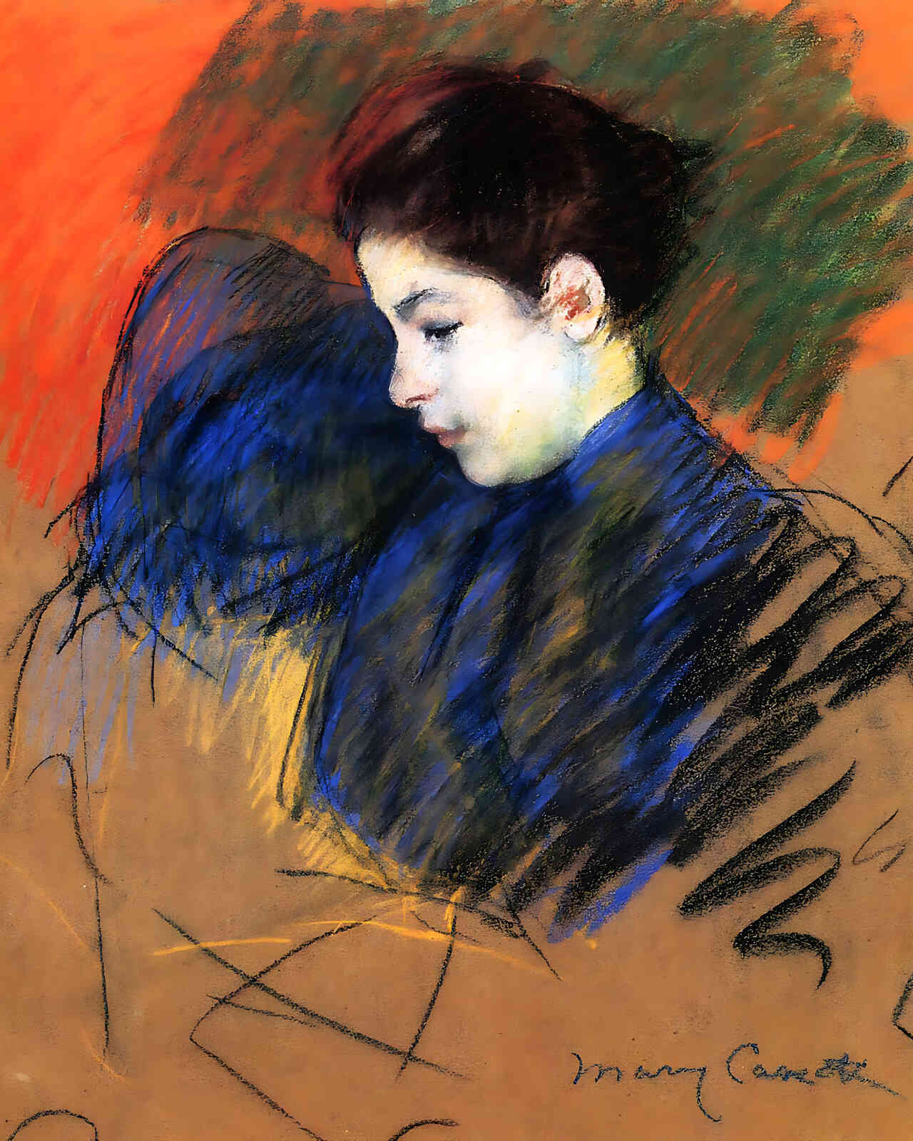 Young Woman Reflecting Painting by Mary Cassatt 8x10" Art Print - Restored