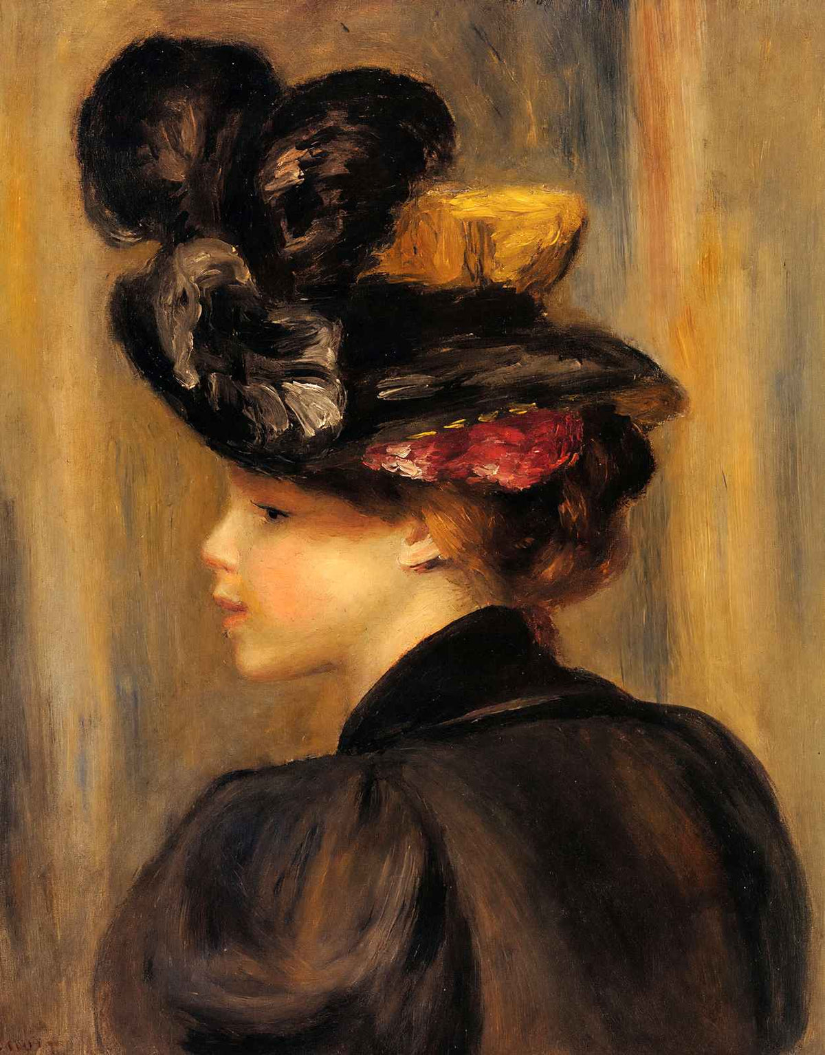 Young Woman Wearing a Black Hat 1895 by Renoir Art Print (6 Sizes) - Acid Free