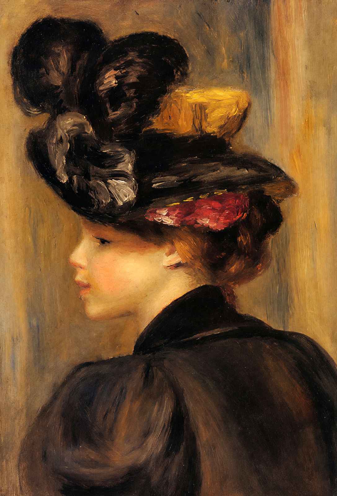 Young Woman Wearing a Black Hat 1895 by Renoir Art Print (6 Sizes) - Acid Free