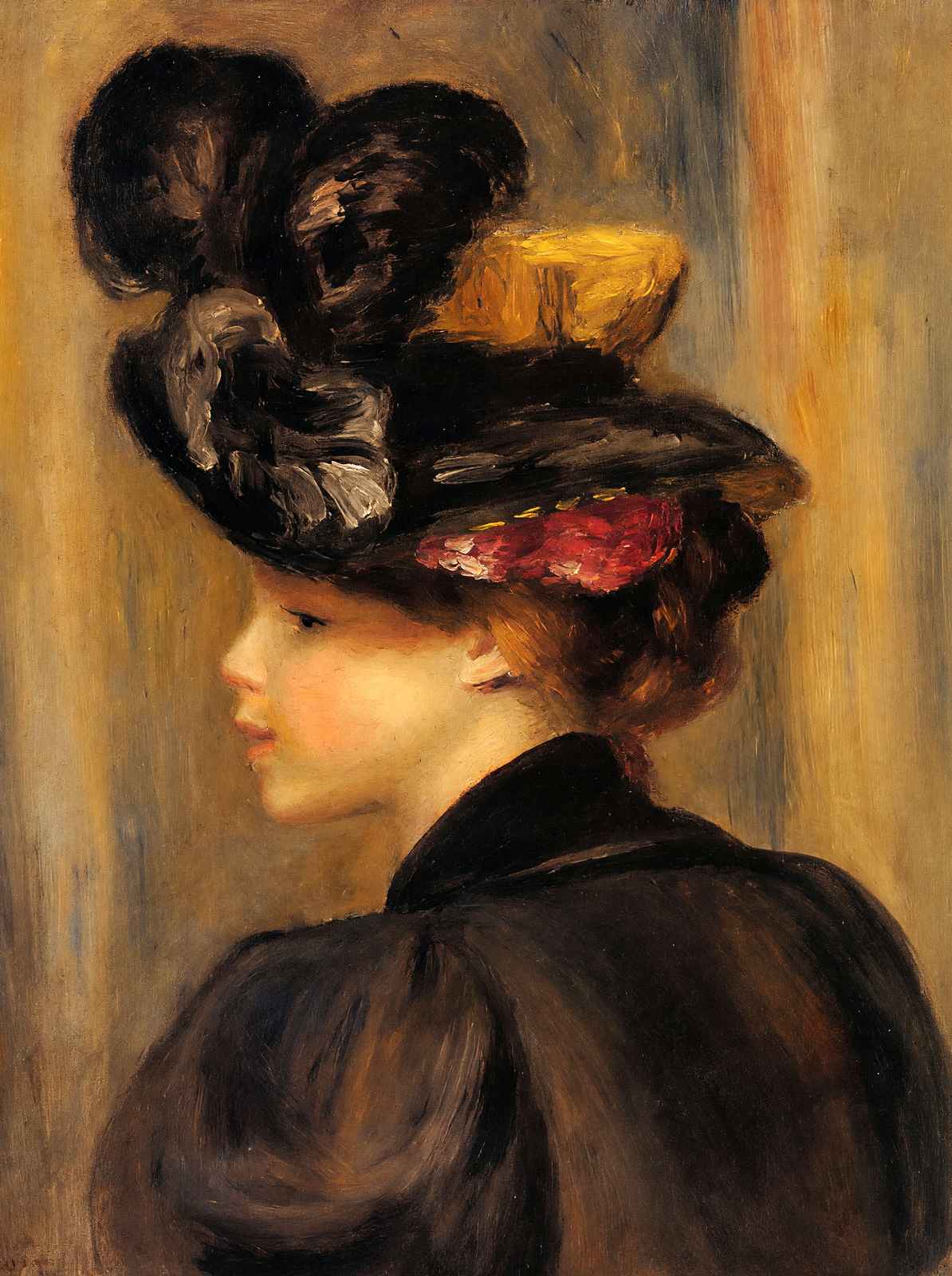 Young Woman Wearing a Black Hat 1895 by Renoir Art Print (6 Sizes) - Acid Free