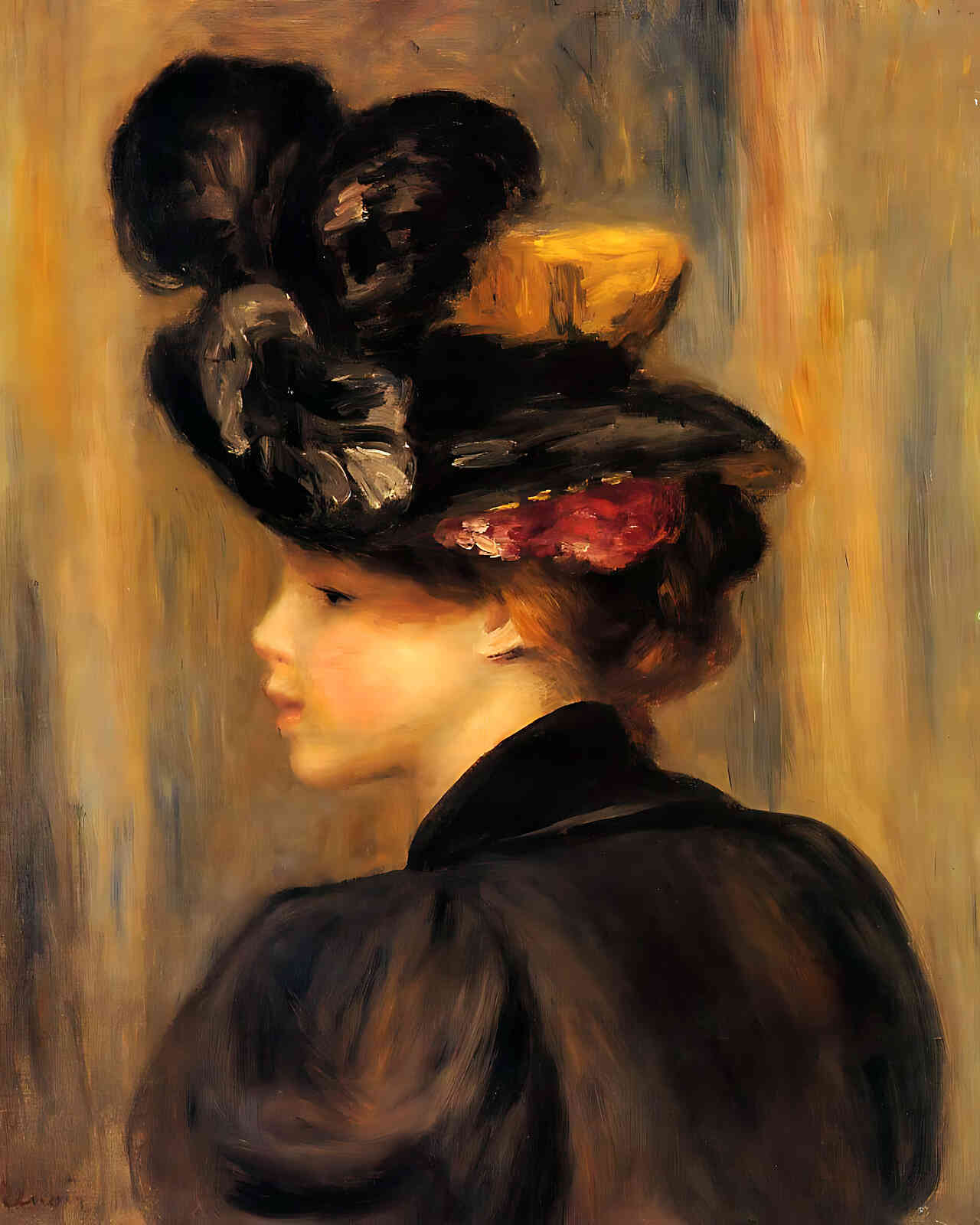 Young Woman Wearing a Black Hat by Pierre-Auguste Renoir 8x10" Art Print