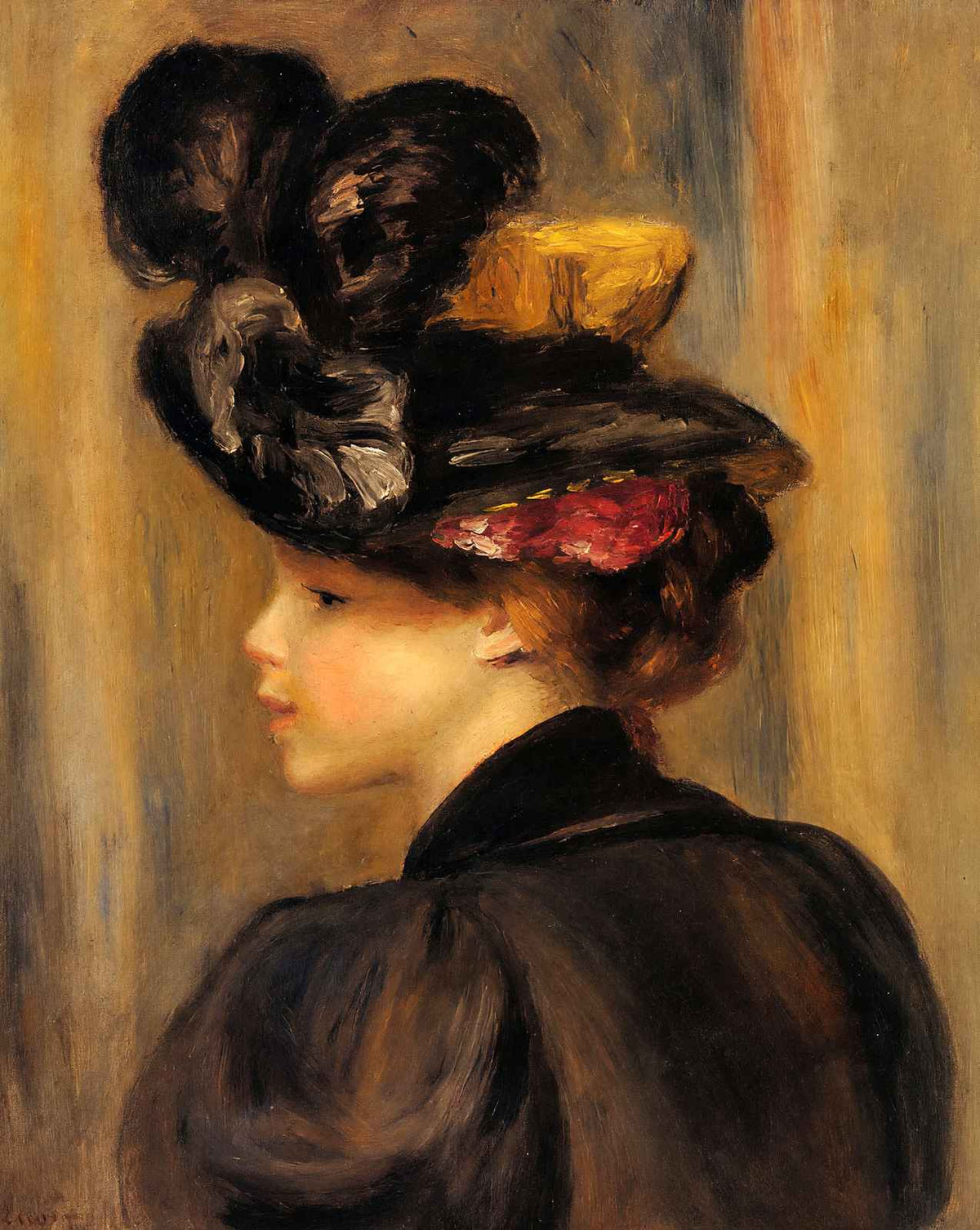 Young Woman Wearing a Black Hat fine art print by Pierre-Auguste Renoir (1895)