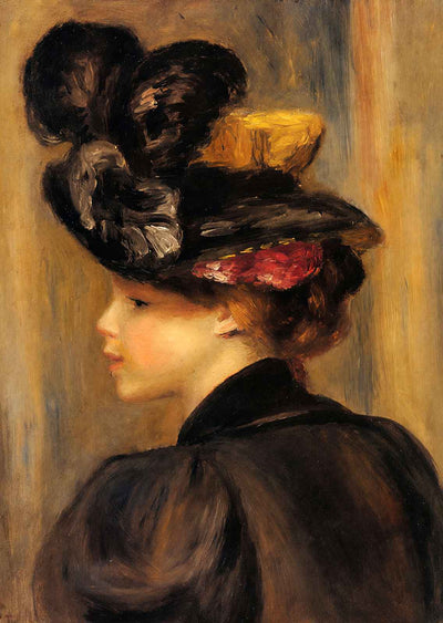 Young Woman Wearing a Black Hat 1895 by Renoir Art Print (6 Sizes) - Acid Free