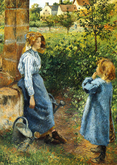 Young Woman and Child at the Well Art Print 1882 by Camille Pissarro (6 Sizes)