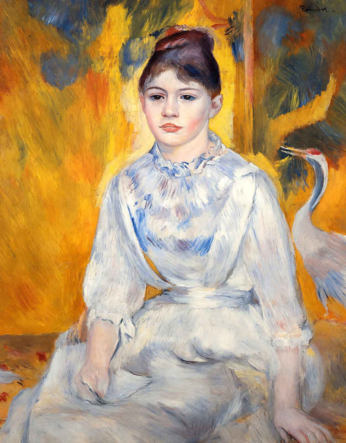 Young Woman with Crane Art Print 1886 by Pierre-Auguste Renoir (6 Sizes)