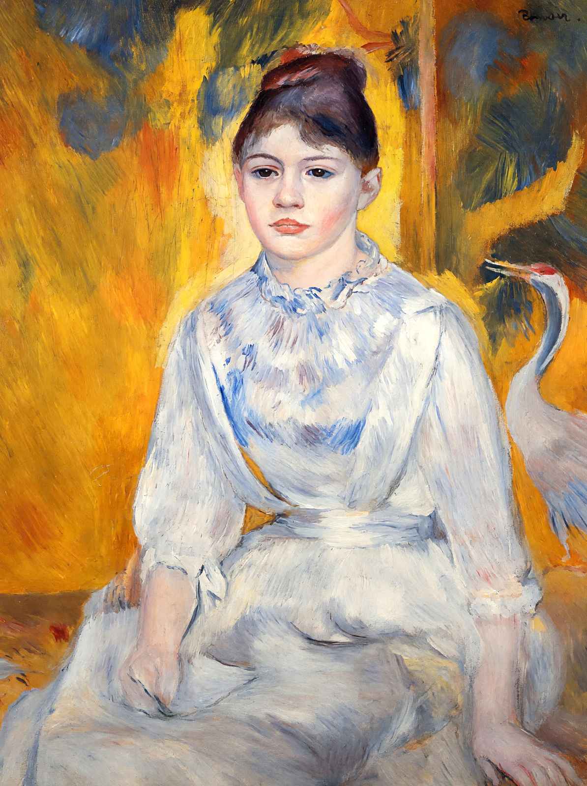 Young Woman with Crane Art Print 1886 by Pierre-Auguste Renoir (6 Sizes)