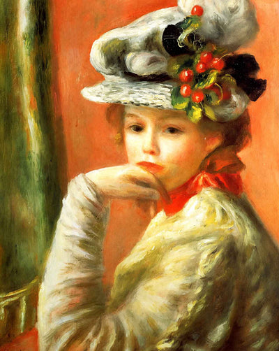 Young Girl in a White Hat painting by Pierre-Auguste Renoir (1891)