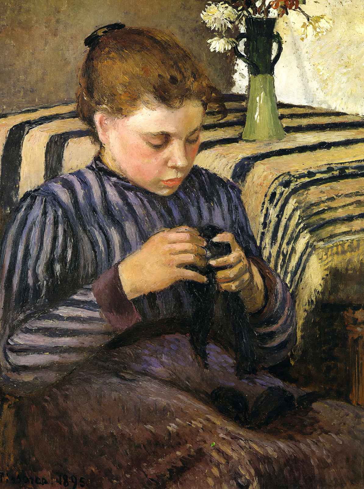 Young Woman Mending Her Stockings 1895 by Camille Pissarro Art Print (6 Sizes)