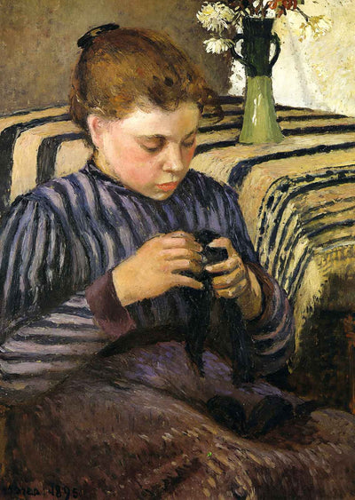 Young Woman Mending Her Stockings 1895 by Camille Pissarro Art Print (6 Sizes)