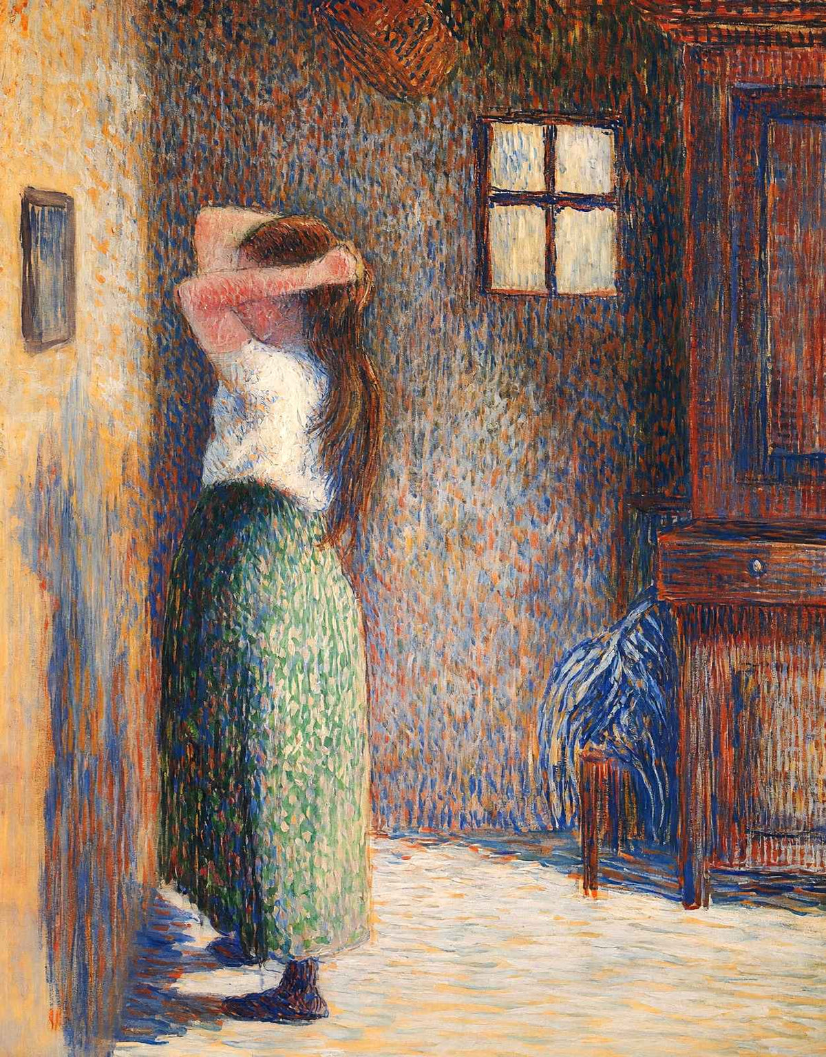 Young Peasant at Her Toilette Fine Art Print 1888 by Camille Pissarro (6 Sizes)
