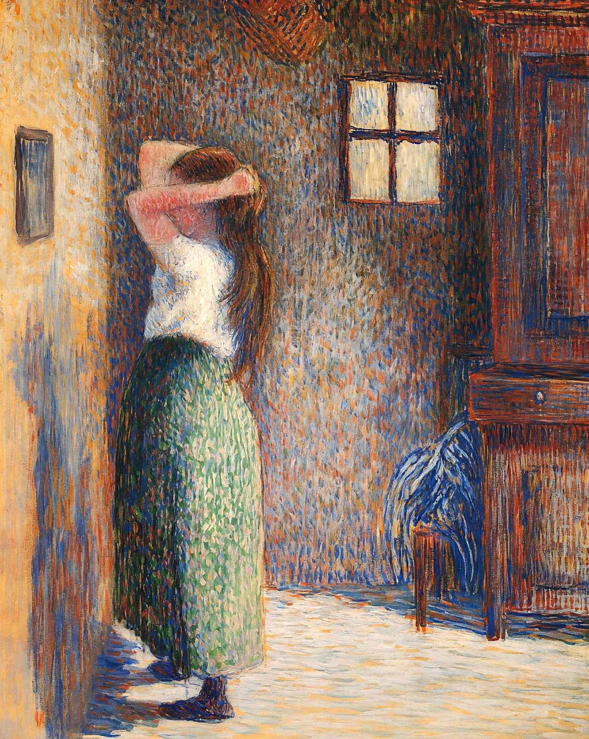 Young Peasant at Her Toilette painting print by Camille Pissarro (1888)