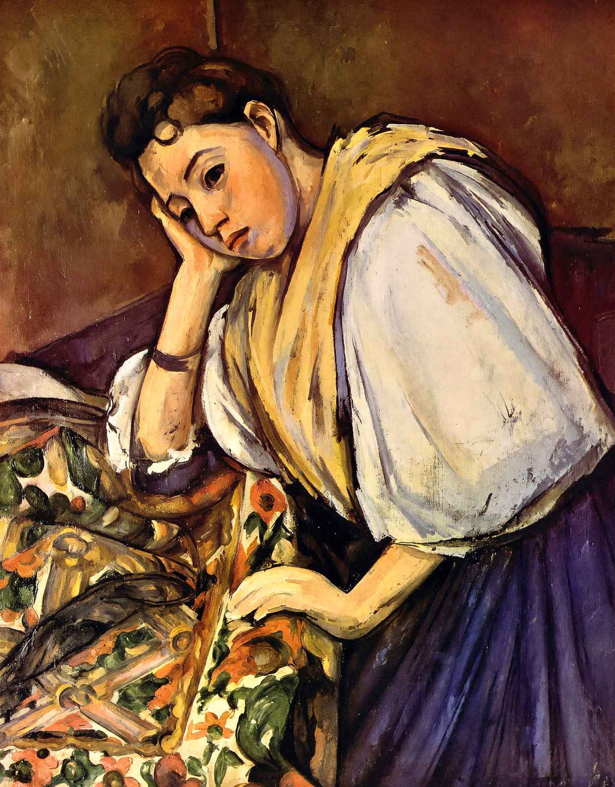 Young Italian Girl Resting on Her Elbow Art Print 1896 by Paul Cezanne (6 Sizes)