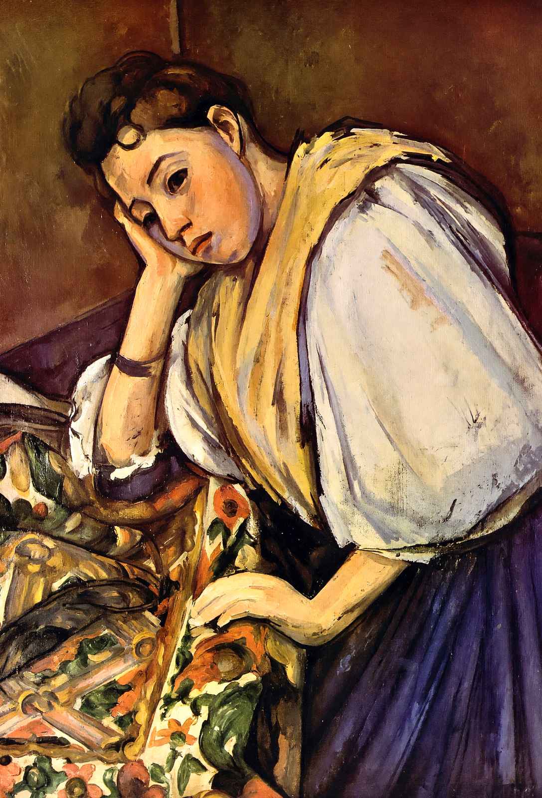 Young Italian Girl Resting on Her Elbow Art Print 1896 by Paul Cezanne (6 Sizes)