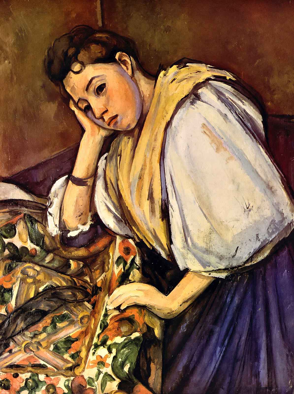 Young Italian Girl Resting on Her Elbow Art Print 1896 by Paul Cezanne (6 Sizes)