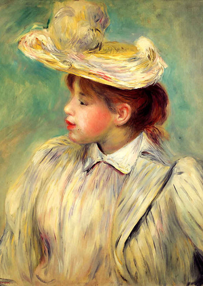 Young Woman in a Straw Hat Art Print 1901 by Pierre-Auguste Renoir (6 Sizes)