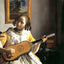 Youg Woman Playing a Guitar Art Print 1672 by Johannes Vermeer (6 Sizes)