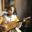 Youg Woman Playing a Guitar Art Print 1672 by Johannes Vermeer (6 Sizes)