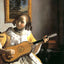 Youg Woman Playing a Guitar Art Print 1672 by Johannes Vermeer (6 Sizes)