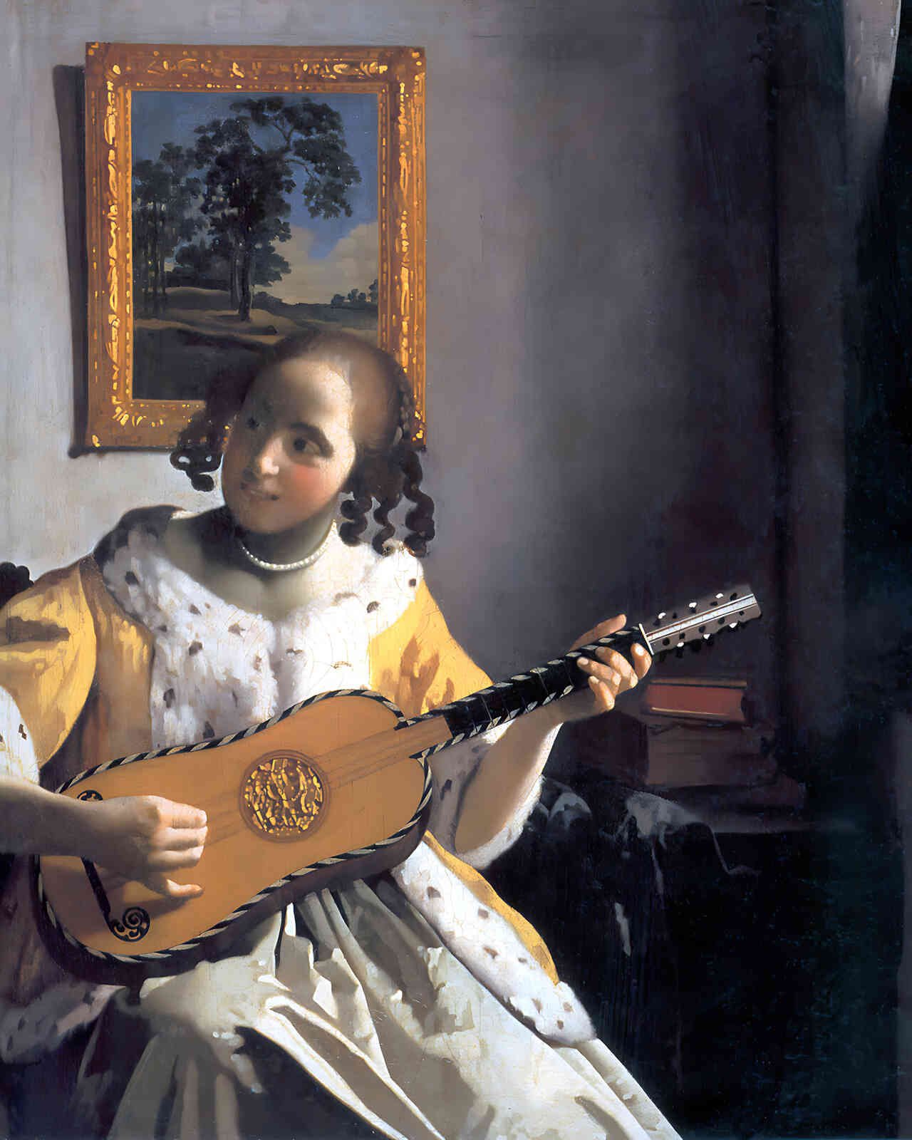 Youg Woman Playing a Guitar Painting by Johannes Vermeer 8x10" Art Print