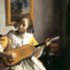 Youg Woman Playing a Guitar painting print by Johannes Vermeer (1672)
