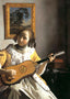 Youg Woman Playing a Guitar Art Print 1672 by Johannes Vermeer (6 Sizes)
