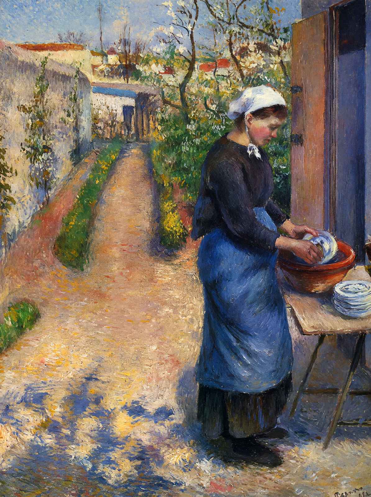 Young Woman Washing Plates 1882 Painting by Camille Pissarro Art Print (6 Sizes)